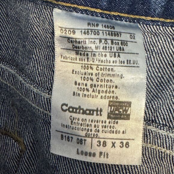 Carhartt Jeans Mens 38x36 Blue Loose Fit Denim Pants Made USA Workwear B167 DST - Picture 8 of 8